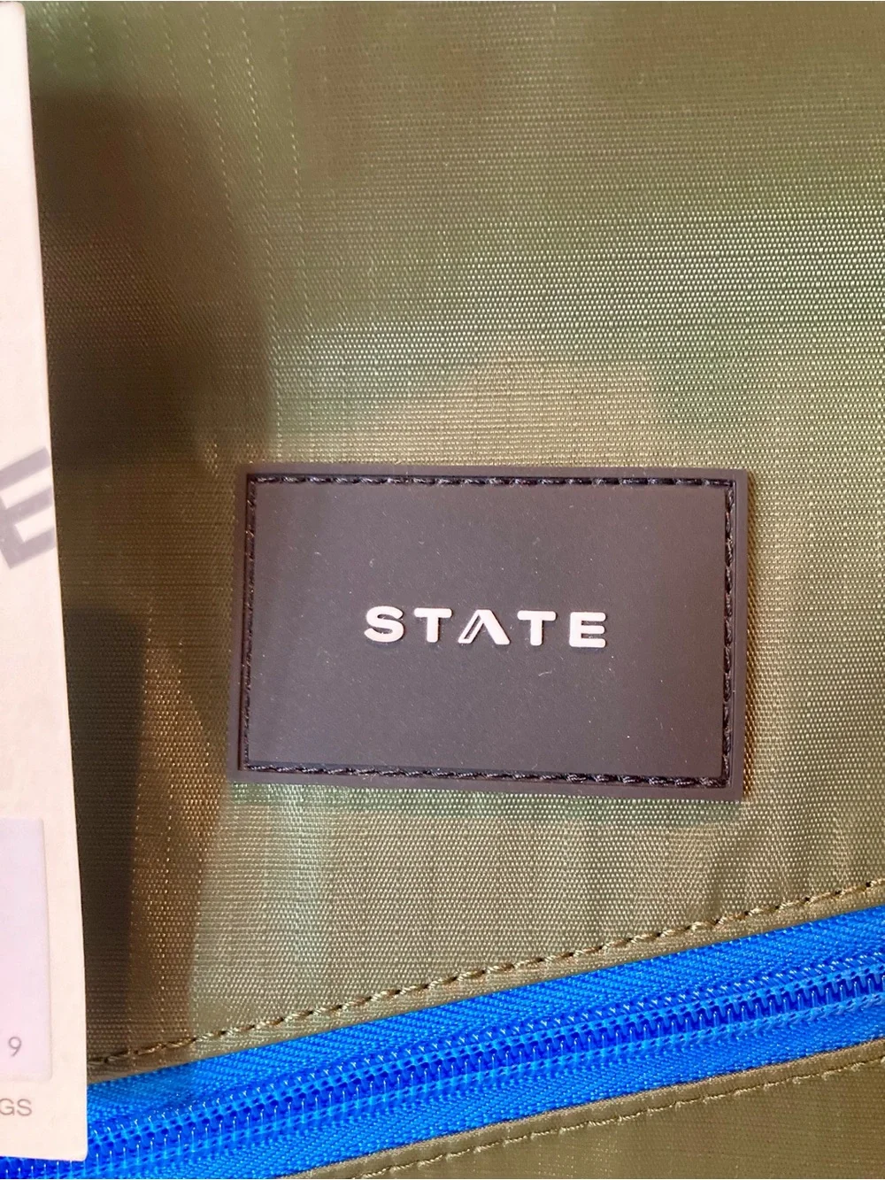 NWT STATE Dark Green Backpack with Blue & Green Zippers and Pink Loop